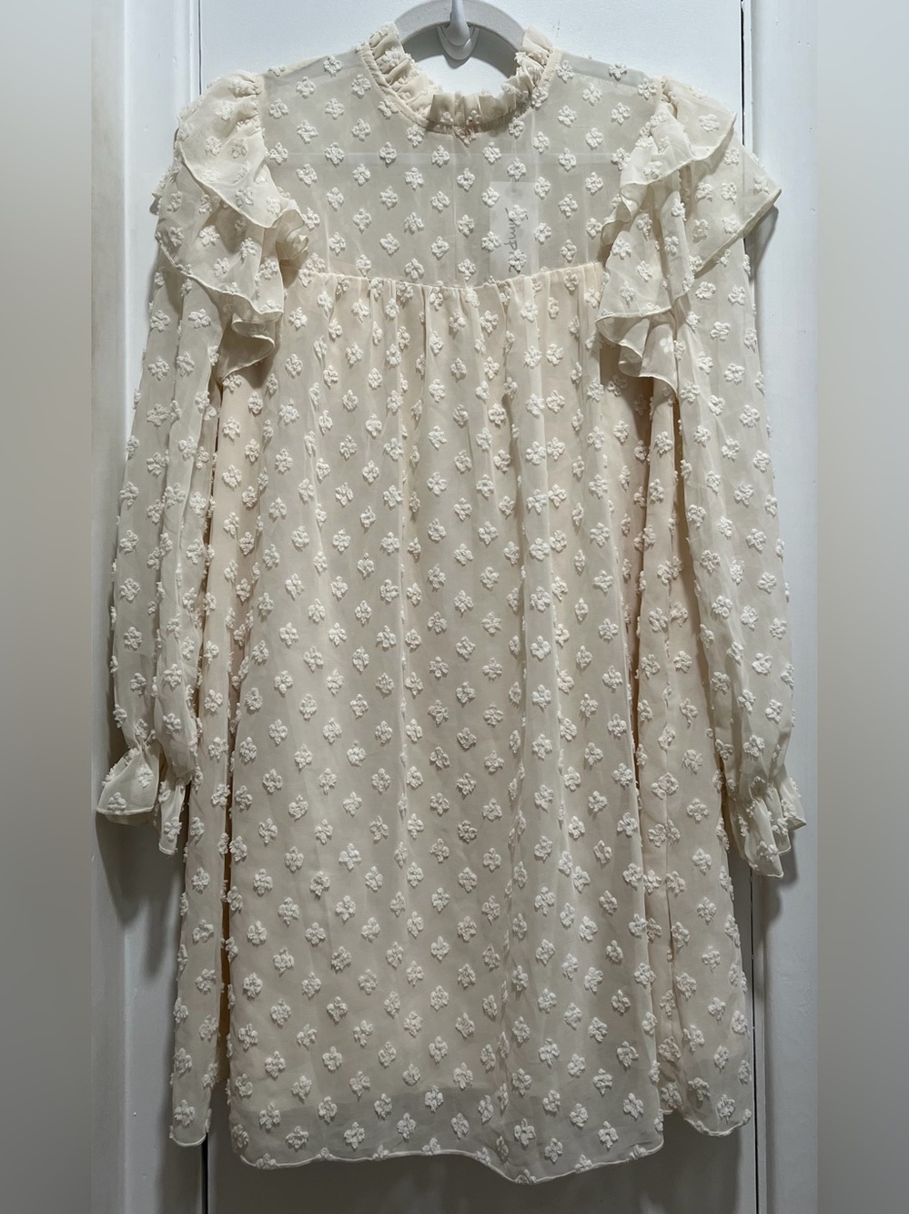 Simplee Ivory Swiss Dot Ruffle Mini Dress - Picture 3 of 5